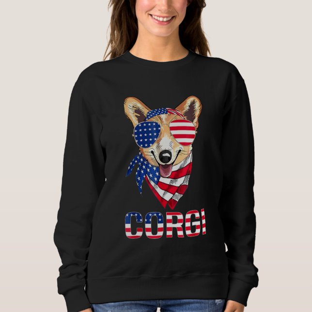 Corgi Dog Sunglasses American Flag 4th Of July Men Sweatshirt (Front)