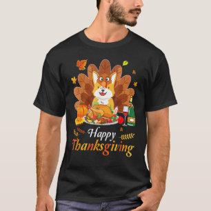 Corgi Dog Turkey Costume Wine Pie Pumpkin Happy Th T-Shirt