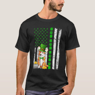 Corgi Dog Us Flag Shamrock St Patrick S Day T-Shirt
