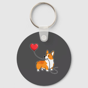 Corgi Dog Valentine Heart Balloon Matching Couple  Key Ring