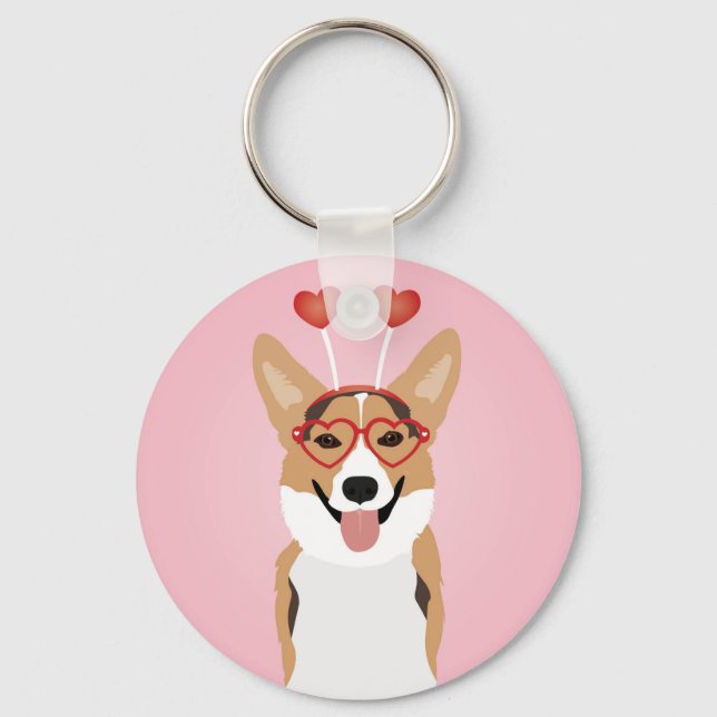 Corgi Dog Valentines Day Key Ring (Front)