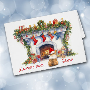 Corgi Dog Waiting for Santa Christmas Fireplace