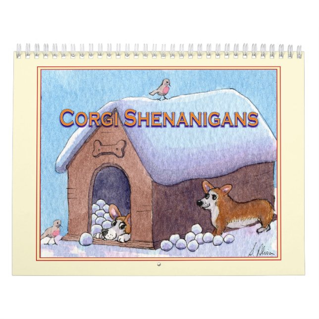 Corgi dog wall calendar from watercolour paintings (Cover)