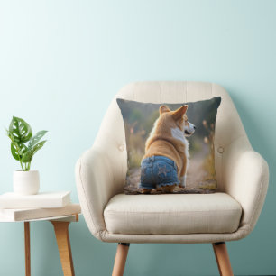 Corgi Dog Wearing Blue Jean Shorts Cushion