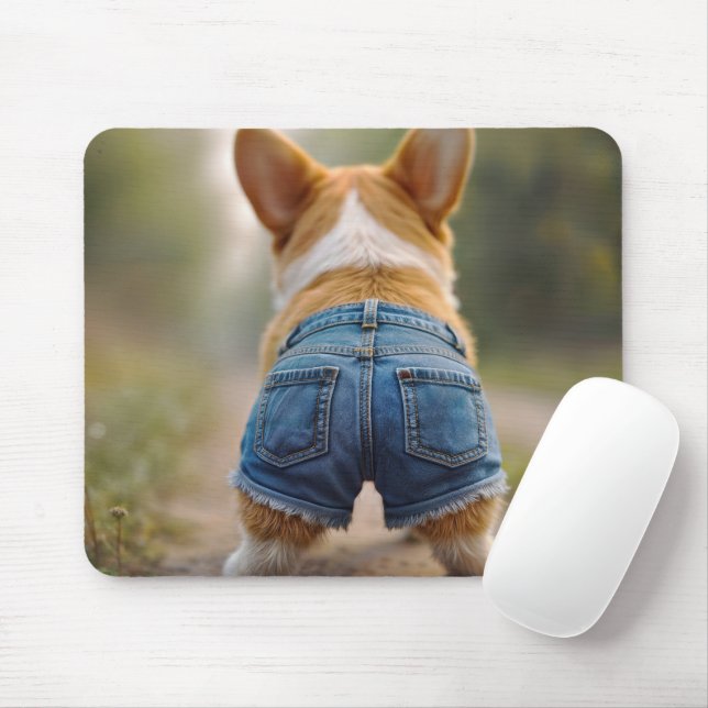 Corgi Dog Wearing Denim Shorts Mouse Pad (With Mouse)