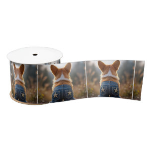Corgi Dog Wearing Denim Shorts Satin Ribbon