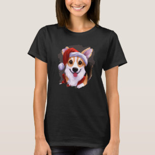 Corgi Dog Wearing Santa Claus Hat Cute  Christmas  T-Shirt