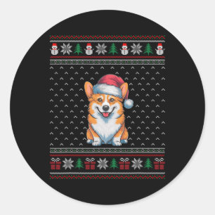 Corgi Dog Wearing Santa Hat Ugly Xmas Dog Lovers 1 Classic Round Sticker