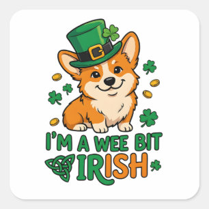 Corgi Dog "Wee Bit Irish" Funny St. Patrick's Day Square Sticker