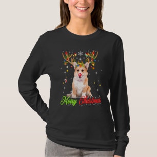 Corgi Dog With Antlers Merry Christmas Tee Xmas