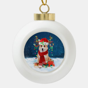 Corgi dog with Christmas gifts Ceramic Ball Christmas Ornament