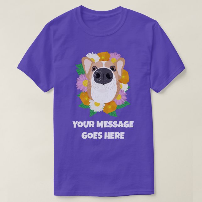 Corgi Dog with Flowers Personalised T-Shirt (Design Front)