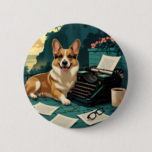 Corgi Dog with glossy fur and a gentleman vintage  6 Cm Round Badge