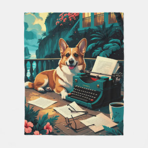 Corgi Dog with glossy fur and a gentleman vintage Fleece Blanket