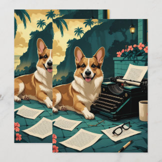 Corgi Dog with glossy fur and a gentleman vintage Invitation