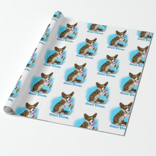 Corgi dog with toothbrush wrapping paper