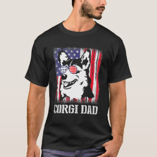 Corgi Dog With Us Flag Glasses Happy Corgi Dad Fat T-Shirt