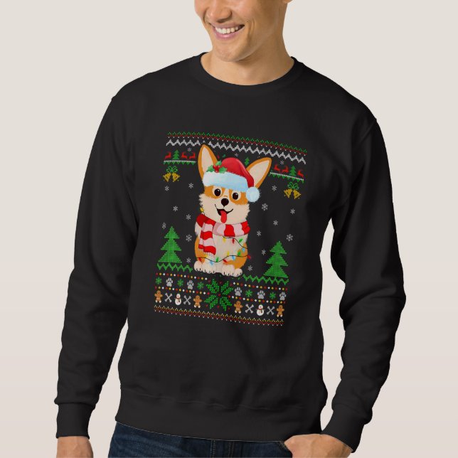Corgi Dog Xmas Lighting Santa Ugly Corgi Christmas Sweatshirt (Front)