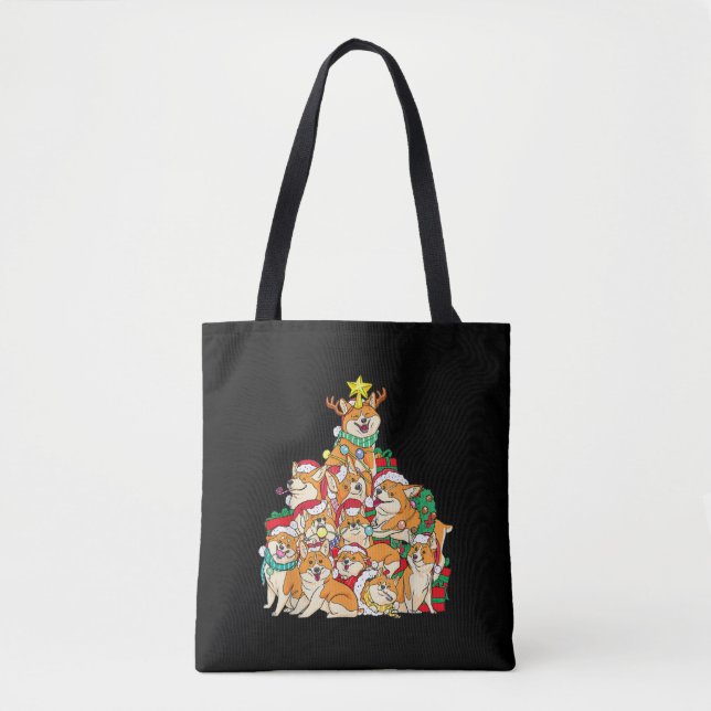 Corgi Dog Xmas Tree Gift Tote Bag (Front)