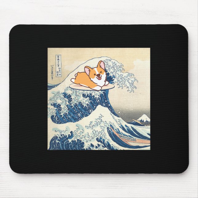 Corgi Doggo Surfing Wave  Mouse Pad (Front)