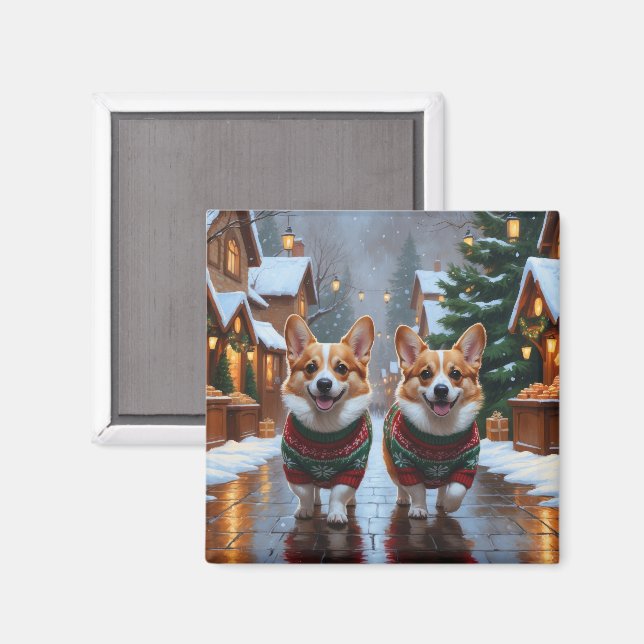 Corgi Dogs Christmas Snow Holiday Magnet (Front/Back)
