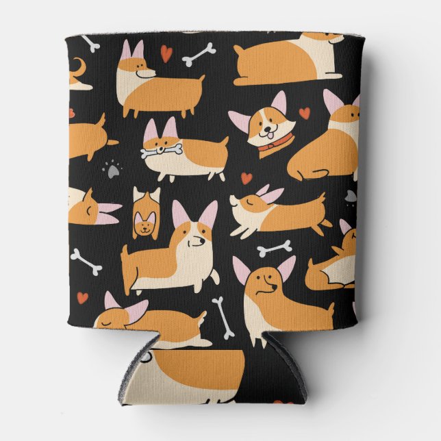 Corgi Dogs, Cute Seamless Background. Can Cooler (Front)