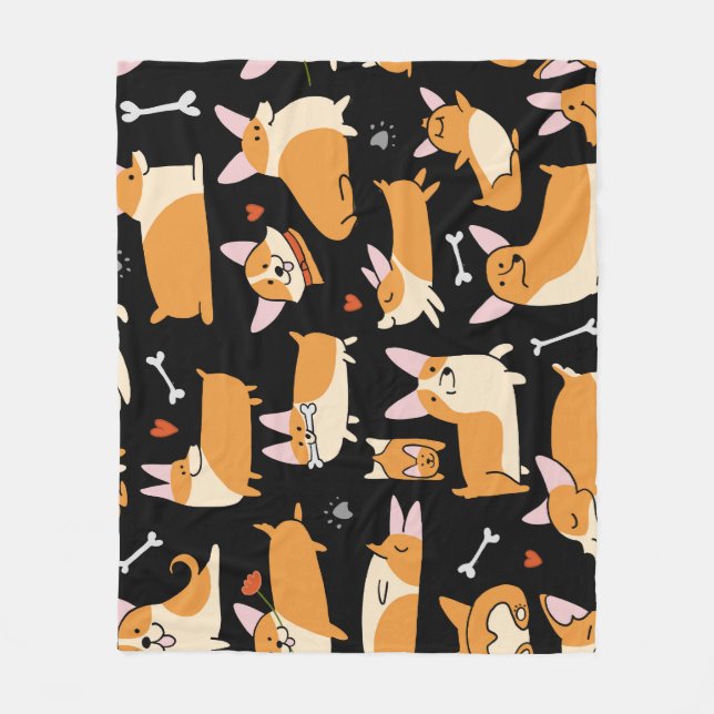 Corgi Dogs, Cute Seamless Background. Fleece Blanket (Front)