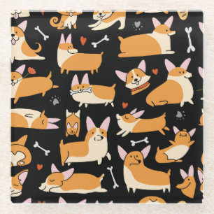 Corgi Dogs, Cute Seamless Background. Glass Coaster