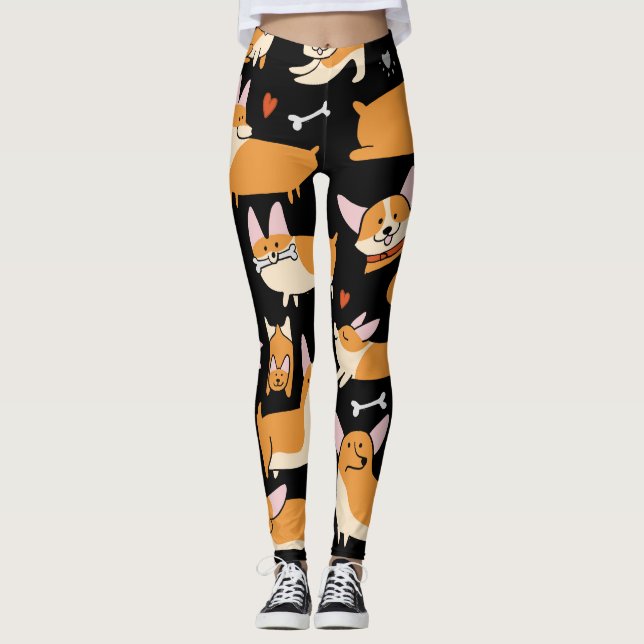 Corgi Dogs, Cute Seamless Background. Leggings (Front)