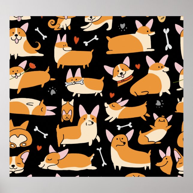 Corgi Dogs, Cute Seamless Background. Poster (Front)