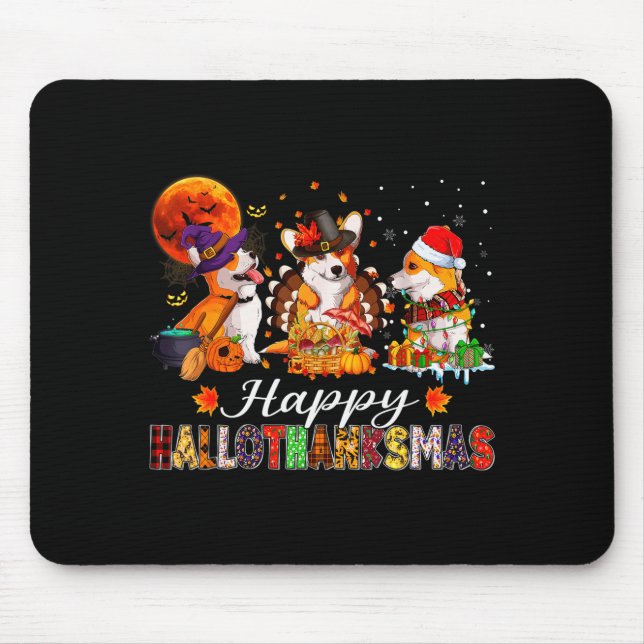 Corgi Dogs Halloween Thanksgiving Christmas Hallot Mouse Pad (Front)