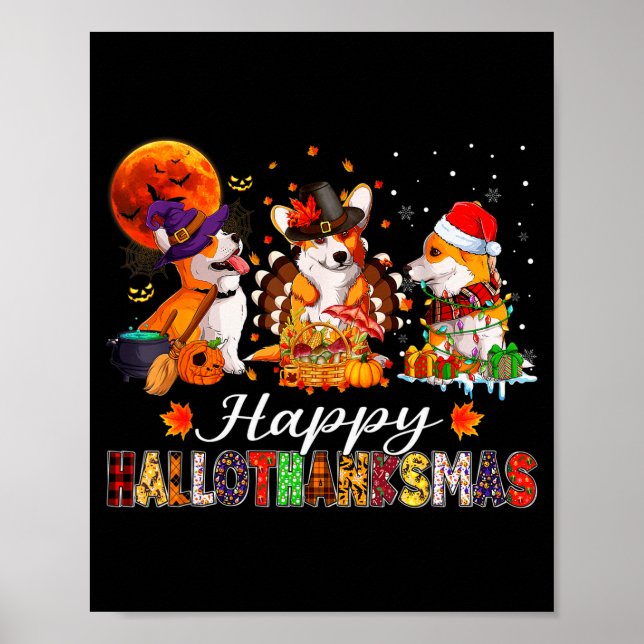 Corgi Dogs Halloween Thanksgiving Christmas Hallot Poster (Front)