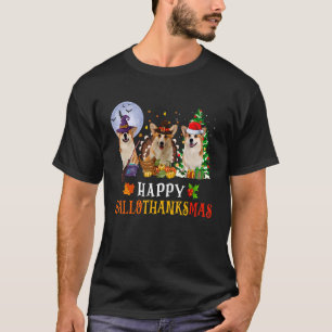 Corgi Dogs Halloween Thanksgiving Christmas Hallot T-Shirt