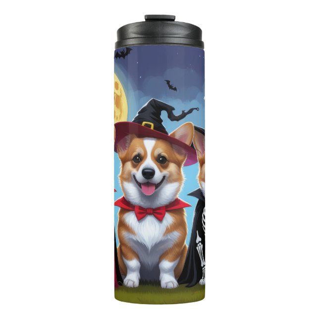 Corgi Dogs Pumpkin Halloween Funny Thermal Tumbler (Front)