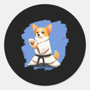 Corgi Doing Karate Kick Black Belt Martial Arts Do Classic Round Sticker