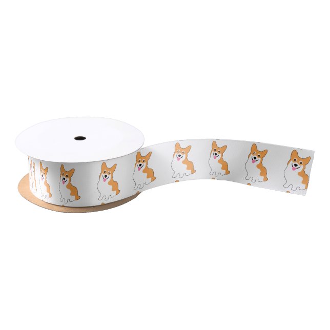 Corgi Drawing Satin Ribbon (Spool)