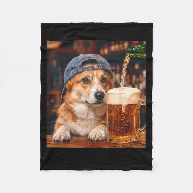 Corgi Drinking Beer Funny Dog Meme Fleece Blanket (Front)