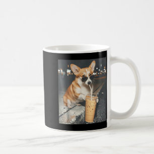 Corgi drinking iced coffee funny animal meme corgi mug
