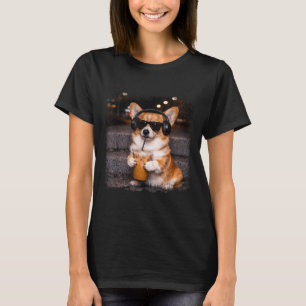 Corgi drinking iced coffee lover humor funny meme  T-Shirt