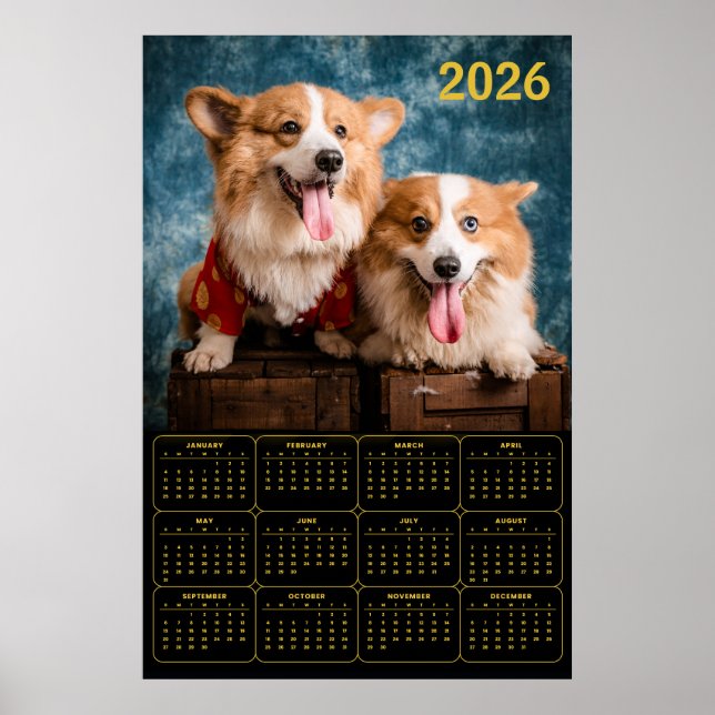 Corgi Duo 2026 Calendar Poster (Front)