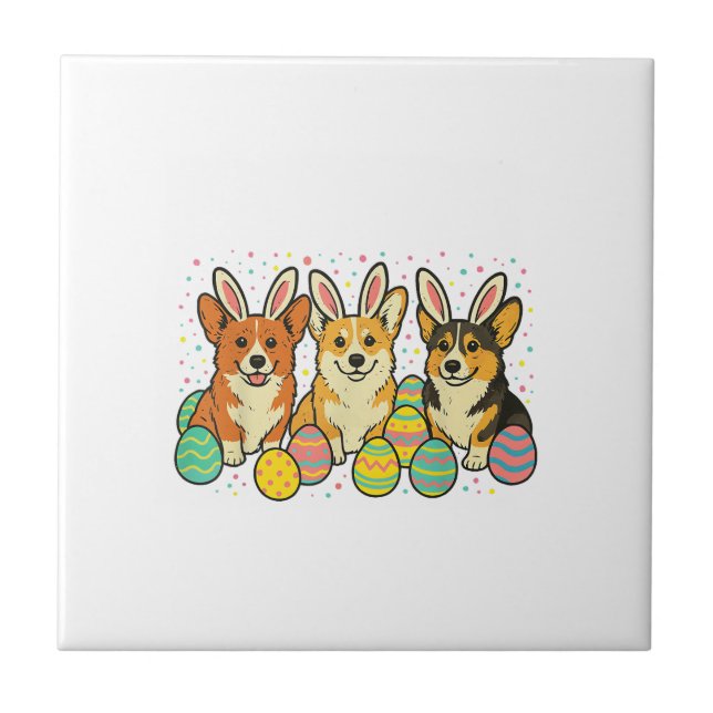Corgi Easter T-Shirt_1 Ceramic Tile (Front)
