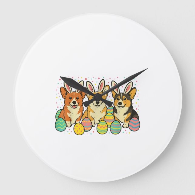 Corgi Easter T-Shirt_1 Large Clock (Front)