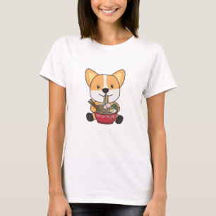 Corgi Eating Ramen Cute Kawaii Noodles Dogs T-Shirt