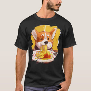 Corgi Eating Spaghetti Pasta  Dog Italian Food T-Shirt