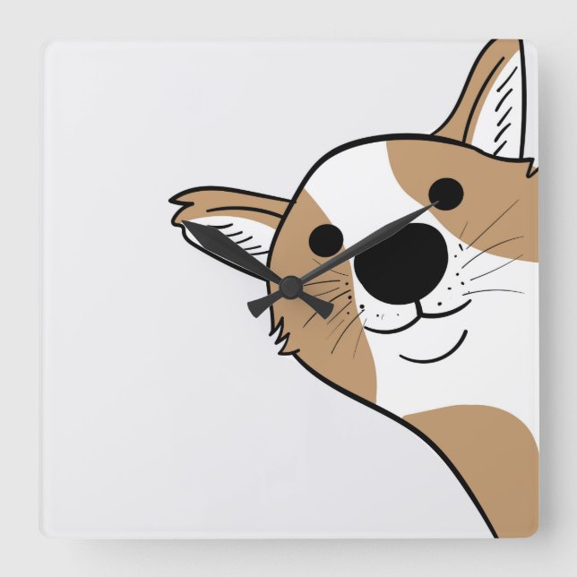 Corgi Face Square Wall Clock (Front)