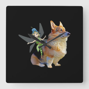Corgi & Fairy - Funny Pembroke Welsh Corgi Square Wall Clock