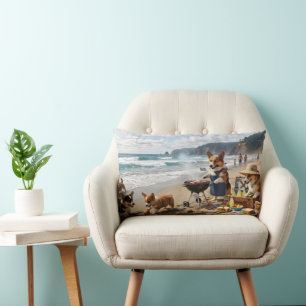 Corgi Family at the Beach Lumbar Cushion