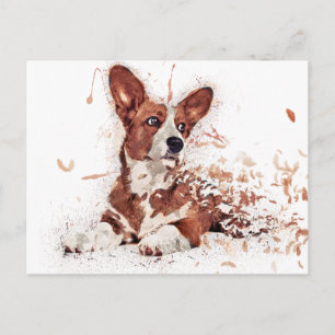 Corgi & Feather Art Postcard