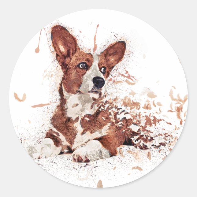 Corgi feather classic round sticker (Front)