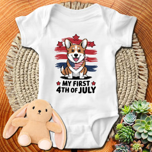 Corgi - First 4th of July - Adorable Puppy Baby Bodysuit